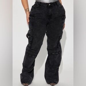 FASHION NOVA Mad For You Cargo Black Acid Pants